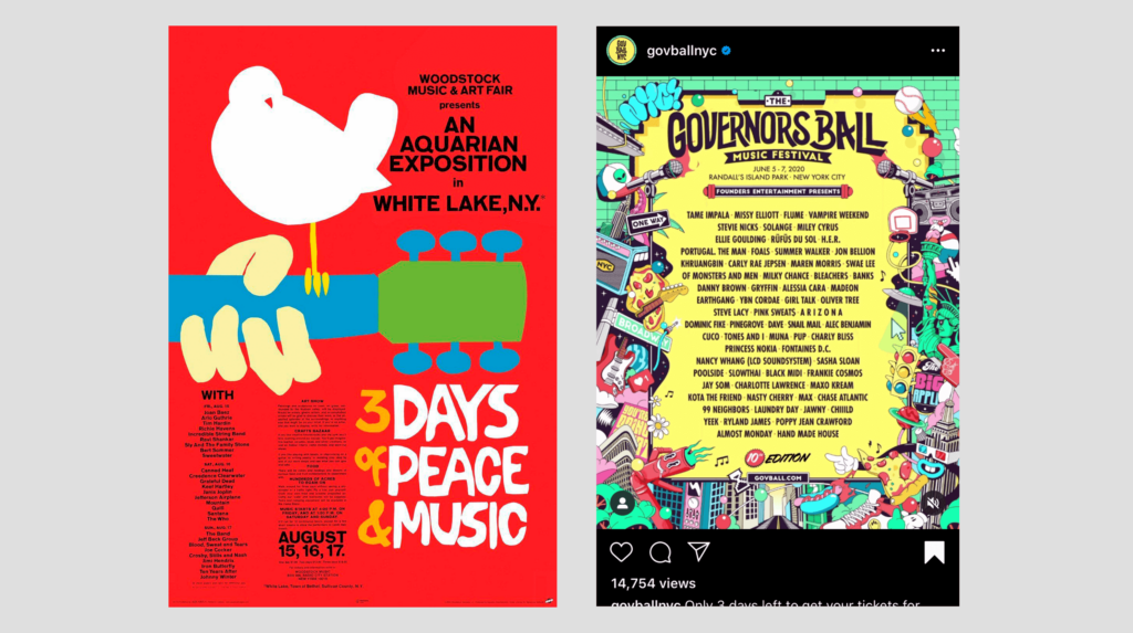 Woodstock Poster design compared with Governor's Ball Instagram Post Design