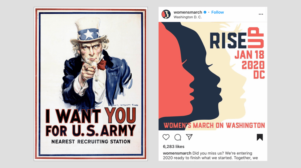 Uncle Sam Poster Compared with Women's March Instagram Post