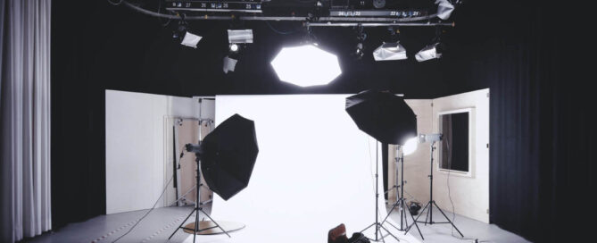 Photoshoot Backdrop Setup with Lighting and Equipment