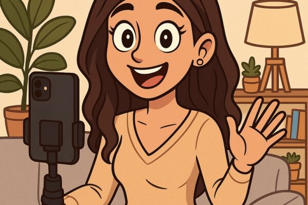 influencer creating a marketing video on her phone