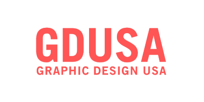 Sweeney Web Logos Awards-07 GDUSA Graphic Design USA logo in coral red on white background