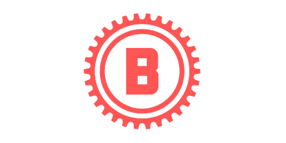 Sweeney NonProfit Logos-20 Bold letter B inside gear icon in coral red on white background